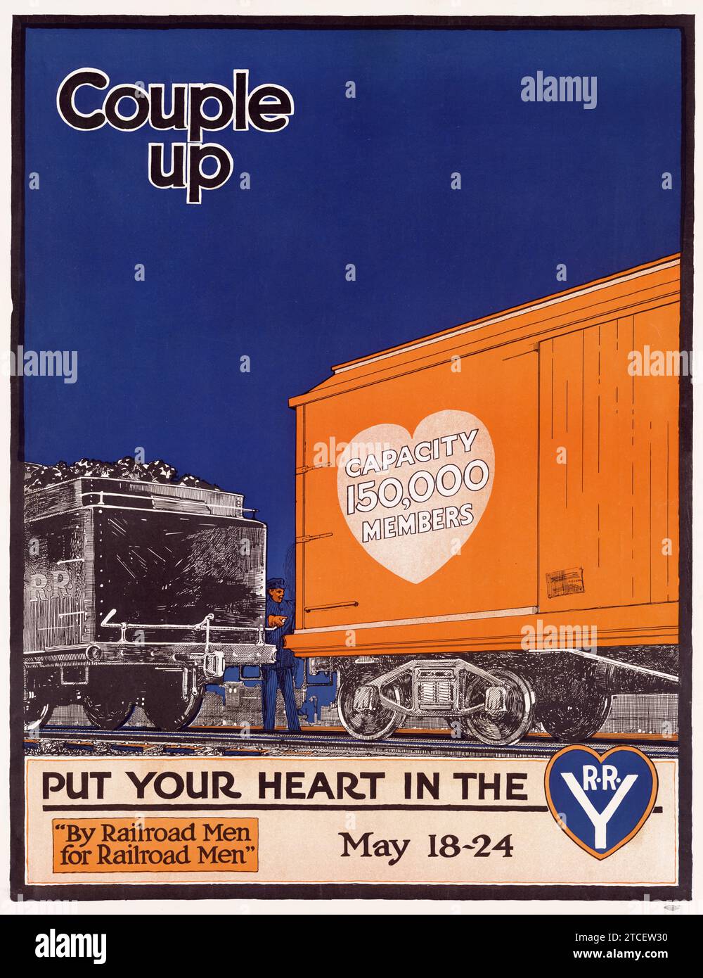 Couple up Put Your Heart in the R.R.Y., May 18-24., JF Butler Artwork, 1910 - Railroad poster - 'by Railroad men for Railroad menn' Banque D'Images