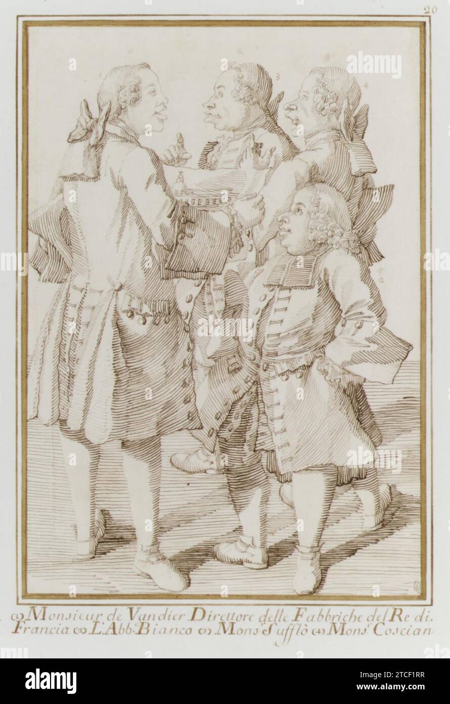 Le Marquis de Vandières, l'Abbé Jean-Bernard le blanc, Germain Soufflot, et Charles-Nicolas Cochin, le jeune 1972 de Pier Leone Ghezzi Banque D'Images Le Marquis de Vandières, l'Abbé Jean-Bernard le blanc, Germain Soufflot, et Charles-Nicolas Cochin, le jeune 1972 de Pier Leone Ghezzi Banque D'Images