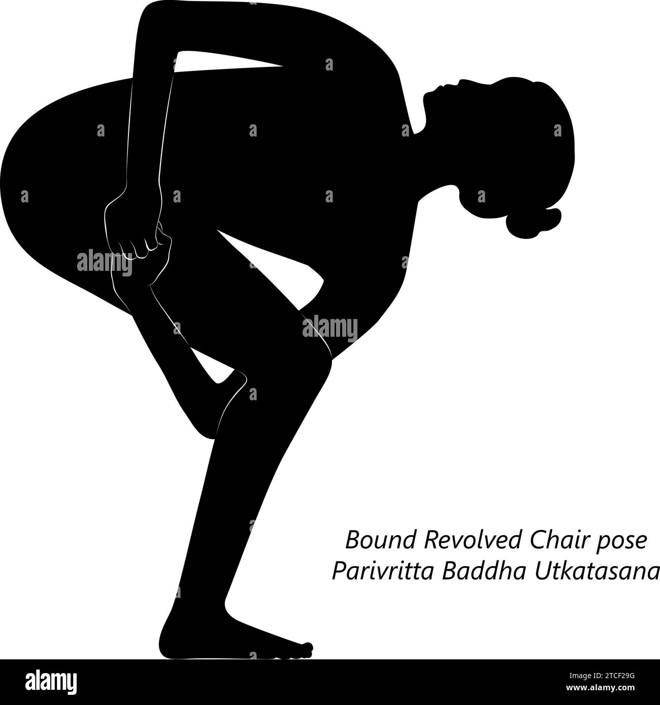 Silhouette de femme faisant du yoga Parivritta Baddha Utkatasana. Pose de chaise REVIDEE LIEE. Illustration vectorielle isolée. Illustration de Vecteur