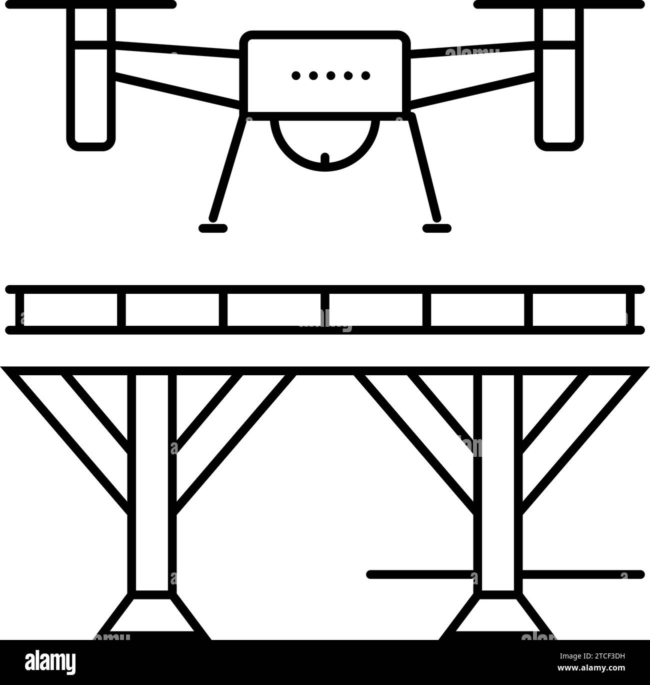 illustration vectorielle d'icône de ligne de drone d'inspection de pont Illustration de Vecteur