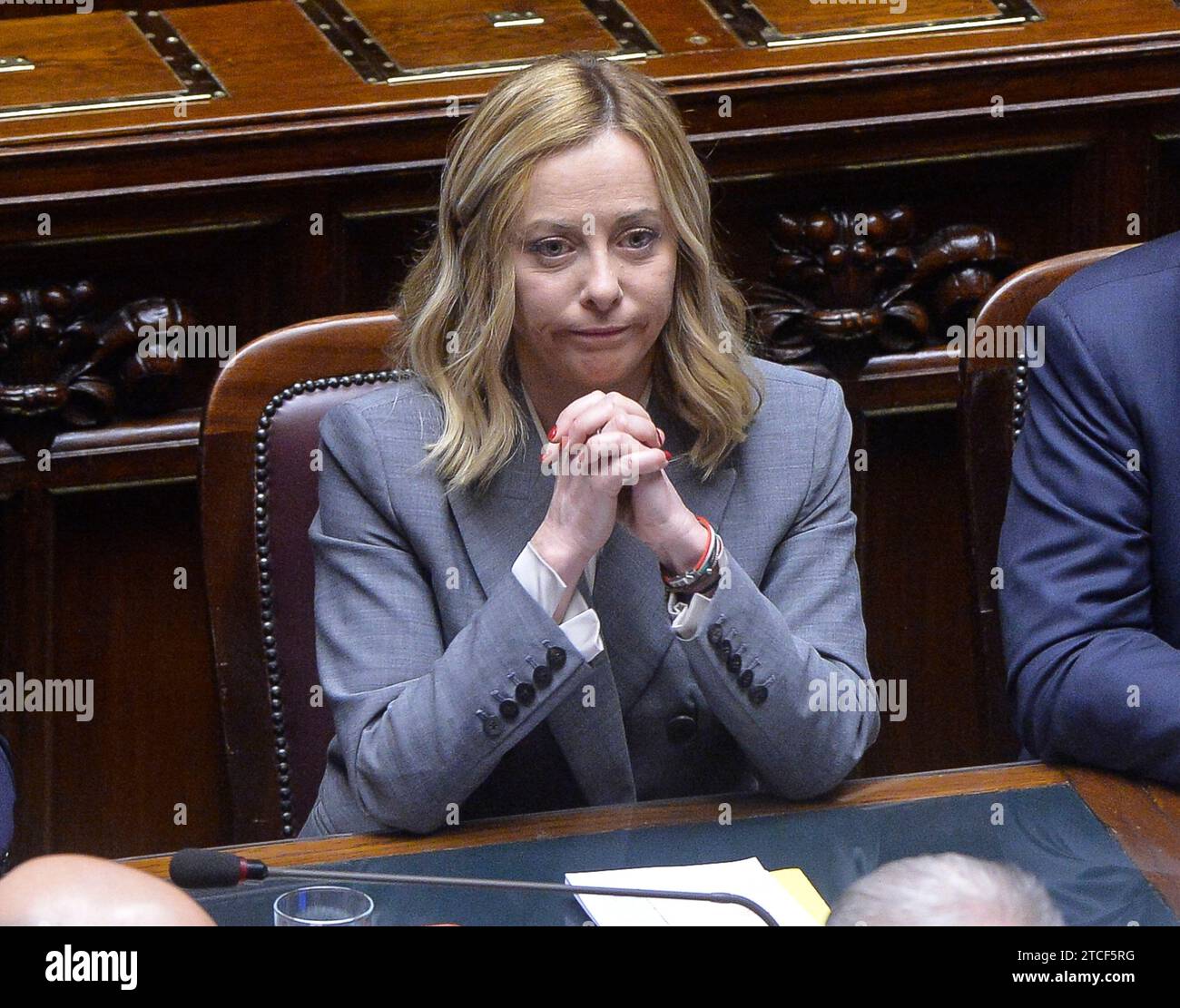 Italie, Rome, 12 décembre 2023 : la Présidente du Conseil des ministres, Giorgia Meloni, à la Chambre des députés en vue du Conseil européen. Photo © Stefano Carofei/Sintesi/Alamy Live News Banque D'Images