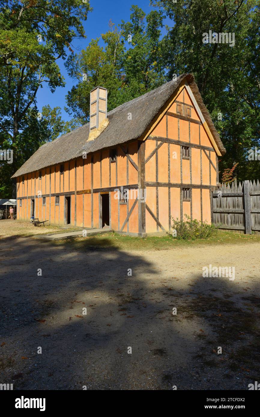 fort recréé représentant l'avant-poste de la Virginia Company de Londres de 1610 au Living History Museum, Jamestown Settlement, Virginie Banque D'Images