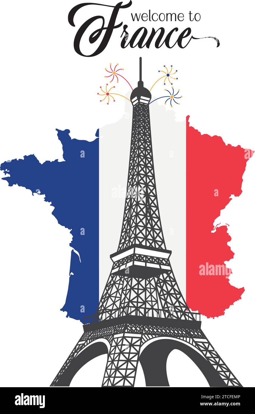 Tour Eiffel isolée sur la carte de France avec drapeau vecteur Illustration de Vecteur