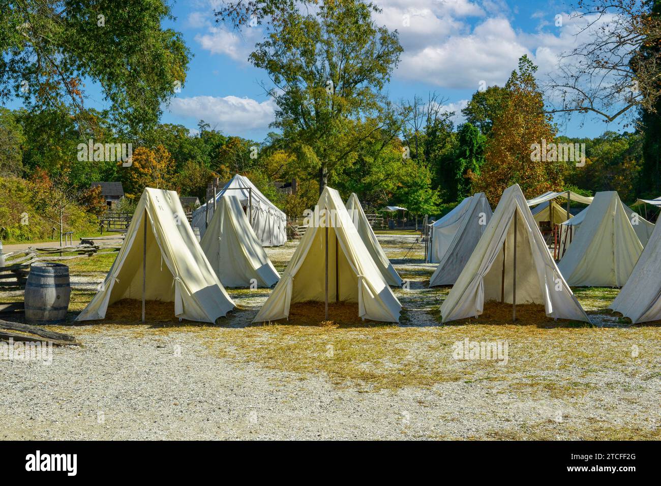 Une reconstitution des tentes du camp des troupes américaines à Yorktown va Banque D'Images