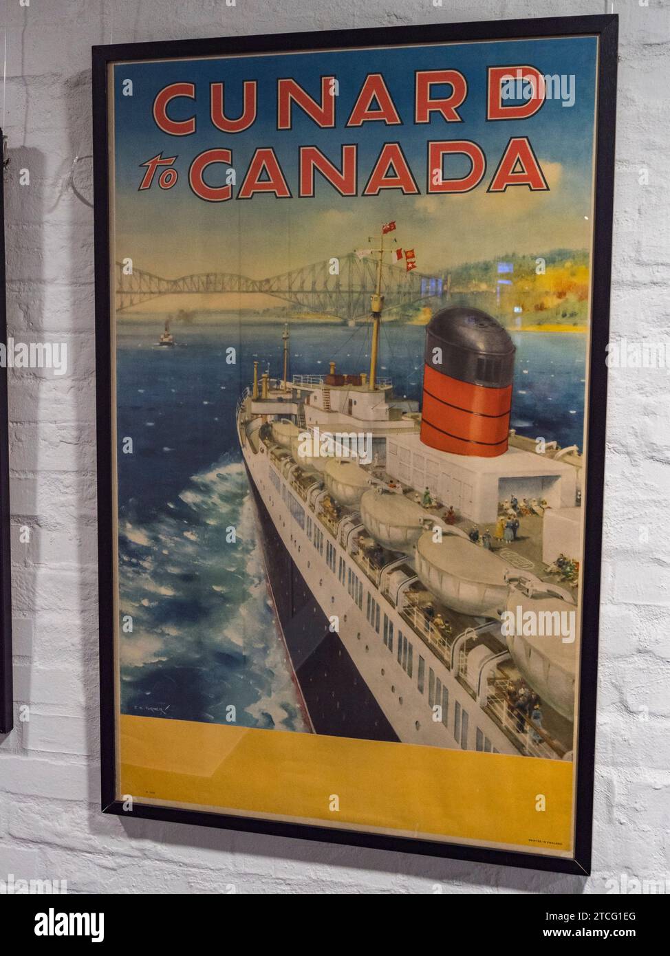 Affiche vintage faisant la promotion des croisières « Cunard to Canada » du Musée maritime international des années 1930, Hambourg, Allemagne. Banque D'Images