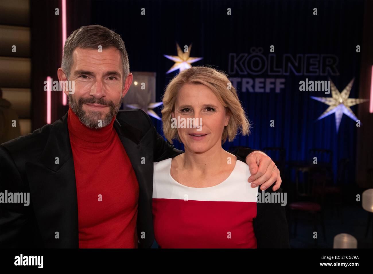 Von Links : Micky BEISENHERZ, modérateur, Susan LINK, modérateur, Gastgeber der Sendung Koelner Treff im WDR Fernsehen, 12.12.2023. *** De gauche à droite Micky BEISENHERZ, présentatrice, Susan LINK, présentatrice, animatrice de l'émission Koelner Treff sur WDR Television, 12 12 2023 Banque D'Images