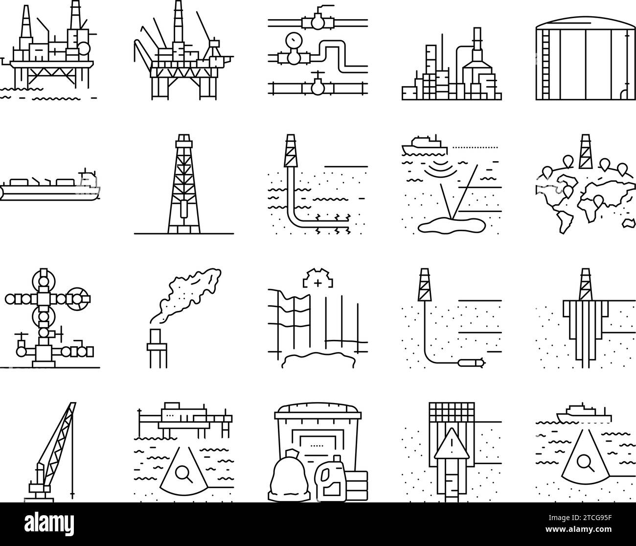 vecteur d'ensemble d'icônes d'industrie pétrolière d'ingénieur pétrolier Illustration de Vecteur