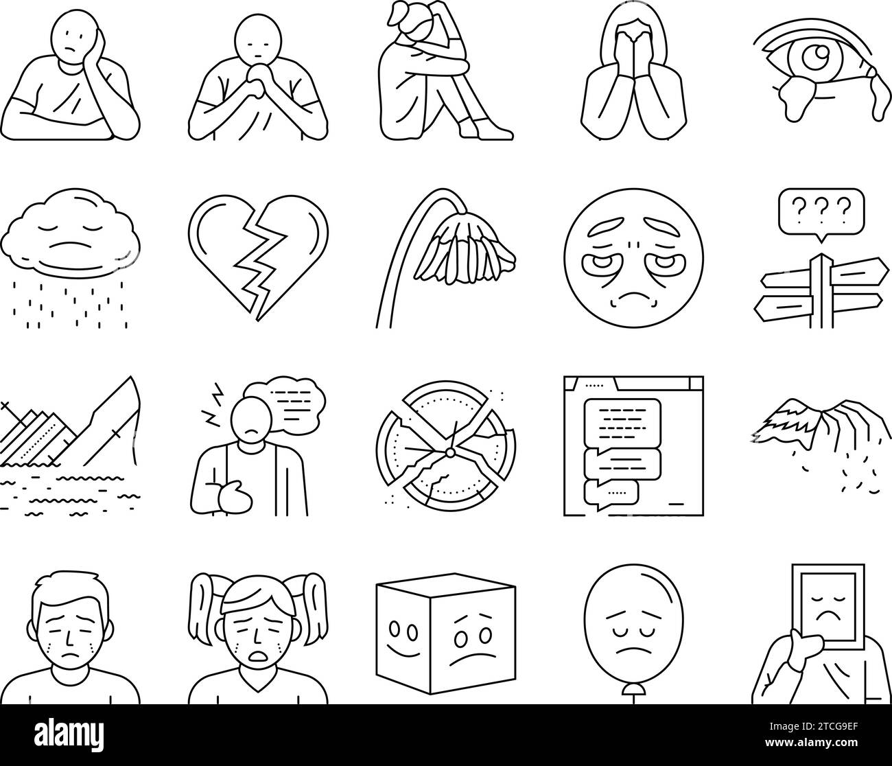 vecteur d'icônes de visage d'émotion d'humeur triste Illustration de Vecteur