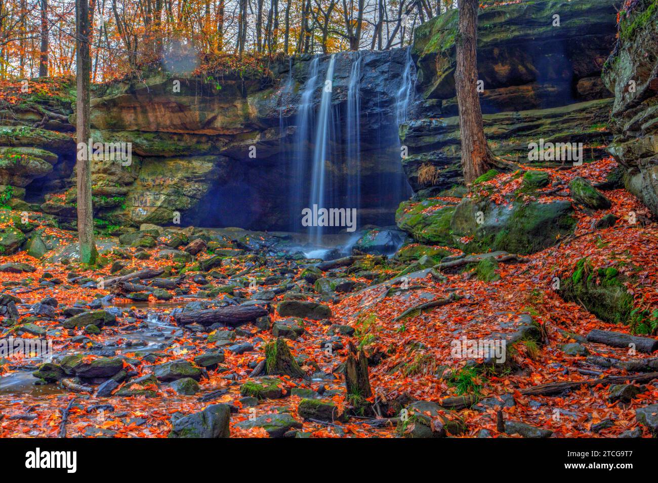 Vue sur les chutes de Lower Dundee en automne, Beach City Wilderness Area, Ohio Banque D'Images