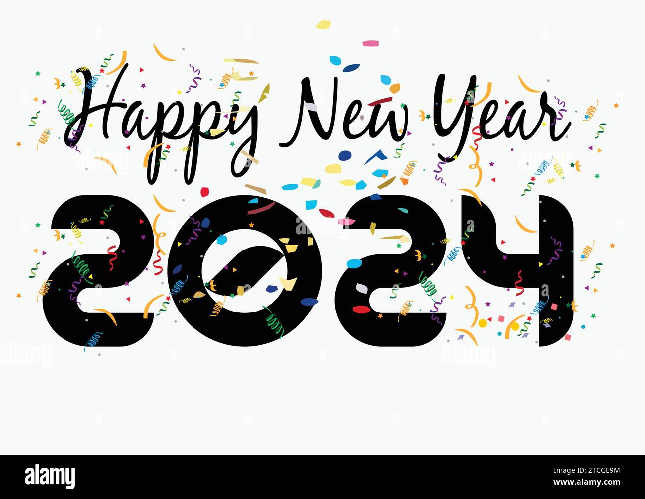 Bonne année 2024 typographie vectorielle avec une certaine célébration au dos sur fond blanc modèle pour bannière, carte et affiche Illustration de Vecteur