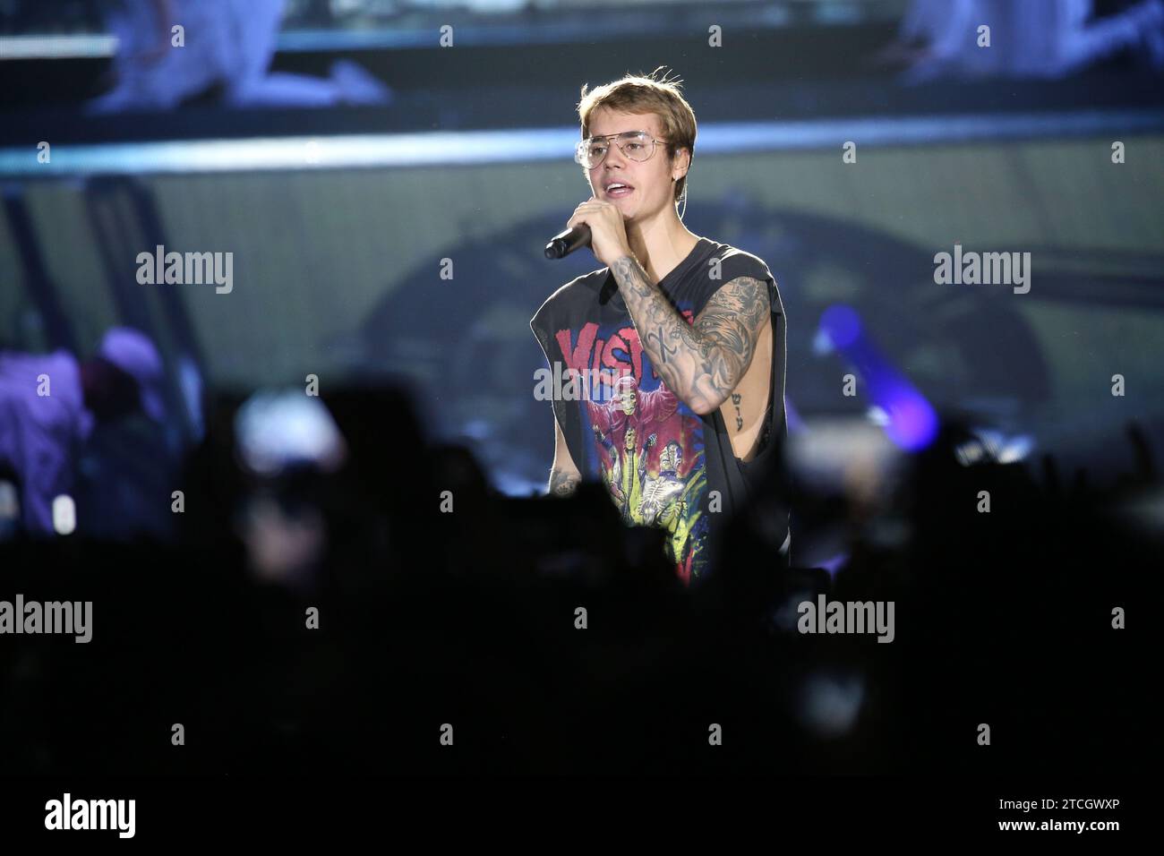 Barcelone, 11/22/2016. Justin Bieber lors du concert qu'il a offert au Palau Sant Jordi à Barcelone, dans le cadre de sa tournée mondiale Purpose. Photo : Oriol Campuzano ARCHDC. Crédit : Album / Archivo ABC / Oriol Campuzano Banque D'Images