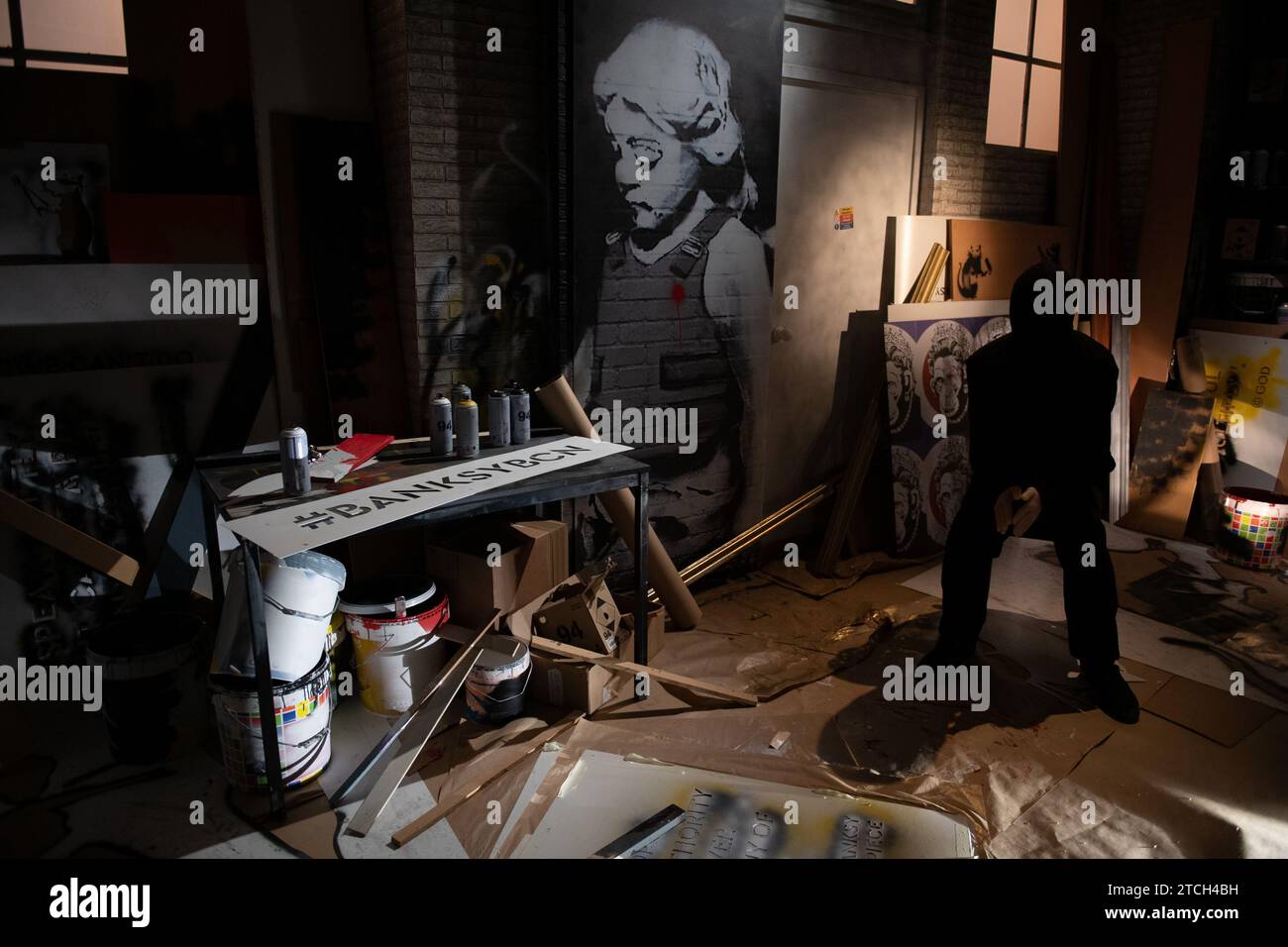 Barcelone, 11/12/2021. Exposition Banksy au musée du design Hub. Photo : PEP Dalmau. Archdc. Crédit : Album / Archivo ABC / PEP Dalmau Banque D'Images