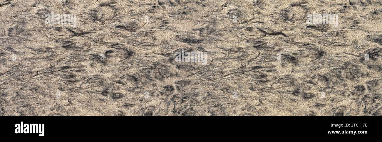 Motif abstrait de sable noir et brun dans un terrain plat sur la plage Banque D'Images