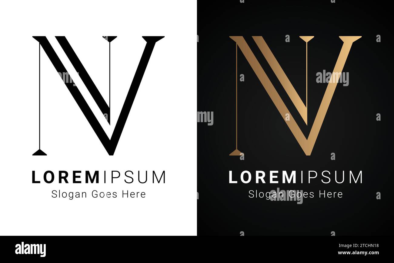 Design de logo de lettre de texte de monogramme de luxe initial NV ou VN Illustration de Vecteur