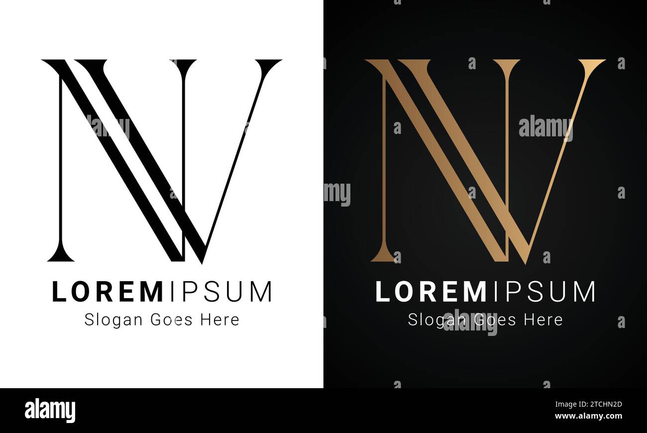 Design de logo de lettre de texte de monogramme de luxe initial NV ou VN Illustration de Vecteur