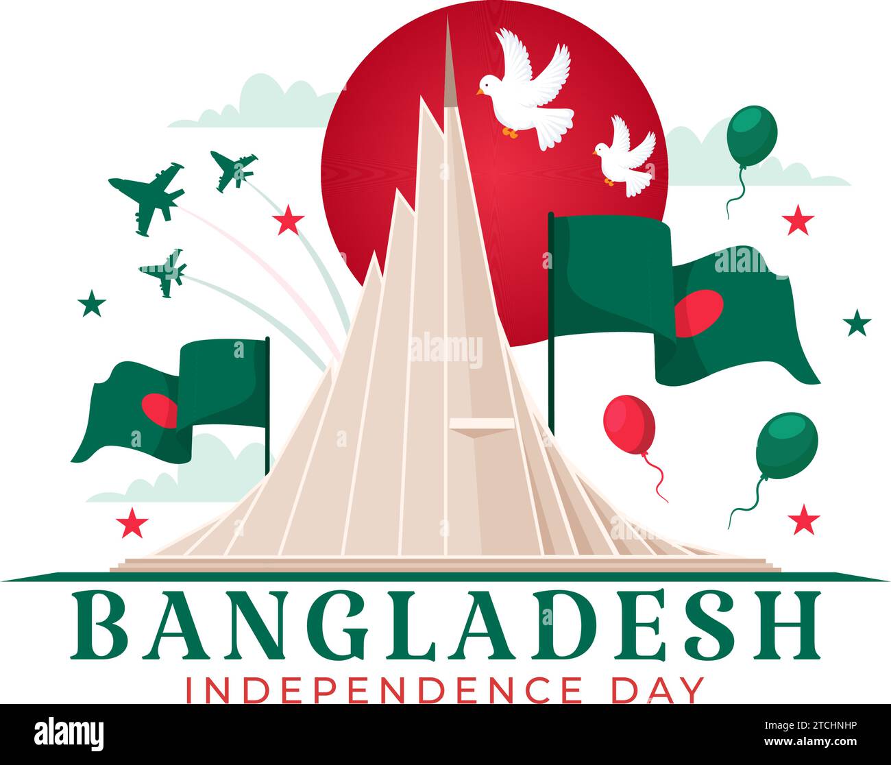 Joyeux jour de l'indépendance du Bangladesh Illustration vectorielle le 26 mars avec drapeau agitant et monument national dans fond de dessin animé plat de vacances Illustration de Vecteur