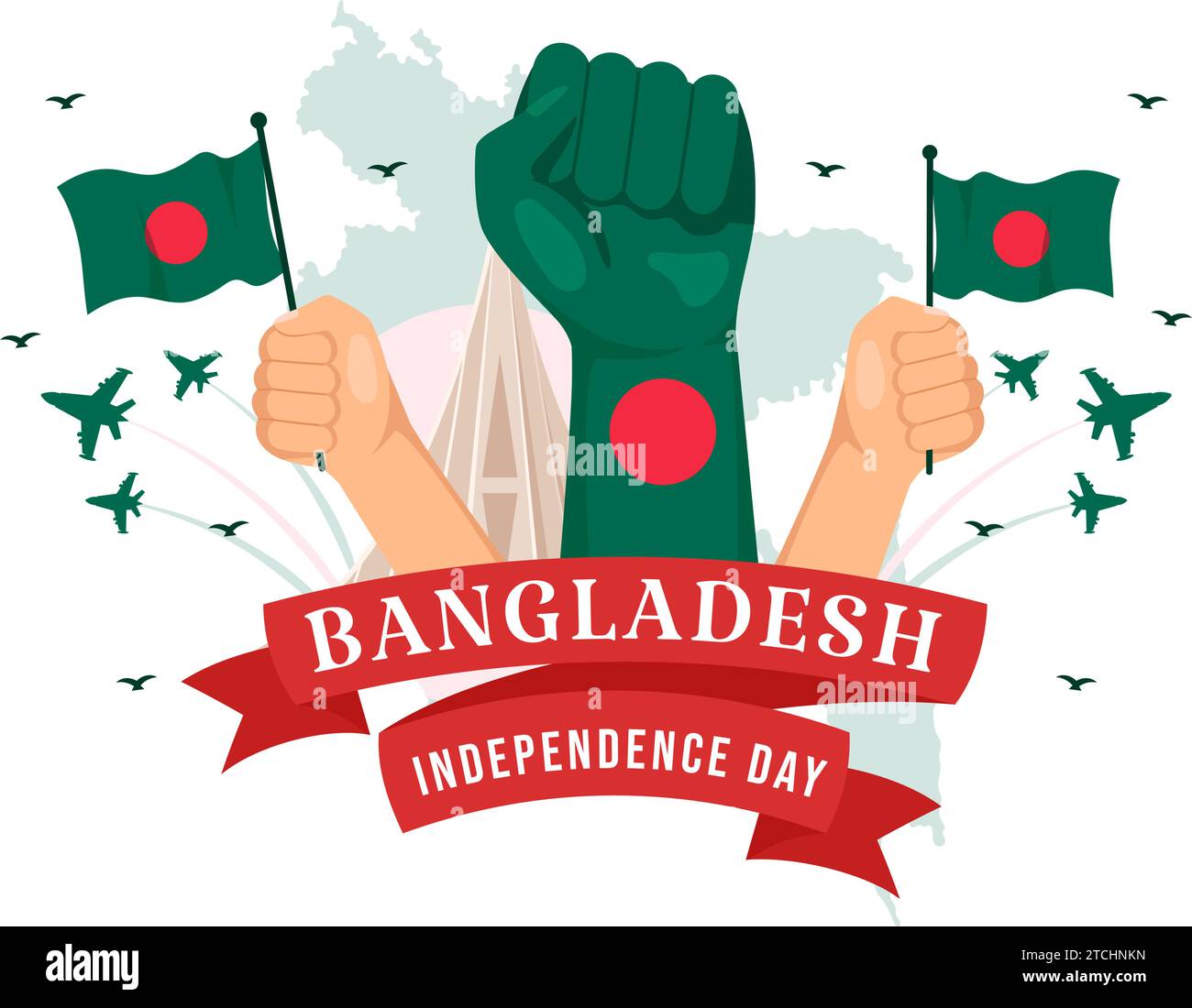 Joyeux jour de l'indépendance du Bangladesh Illustration vectorielle le 26 mars avec drapeau agitant et monument national dans fond de dessin animé plat de vacances Illustration de Vecteur