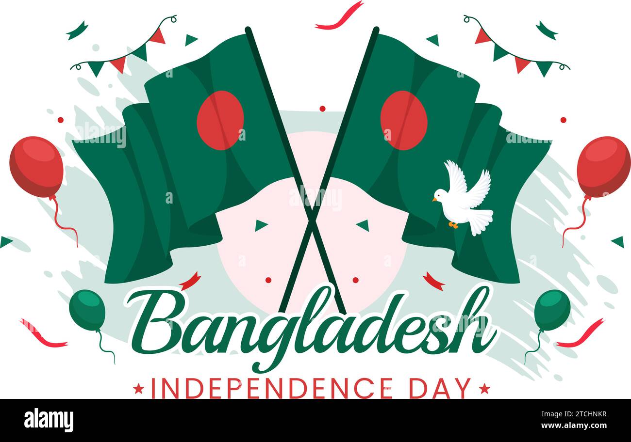 Joyeux jour de l'indépendance du Bangladesh Illustration vectorielle le 26 mars avec drapeau agitant et monument national dans fond de dessin animé plat de vacances Illustration de Vecteur