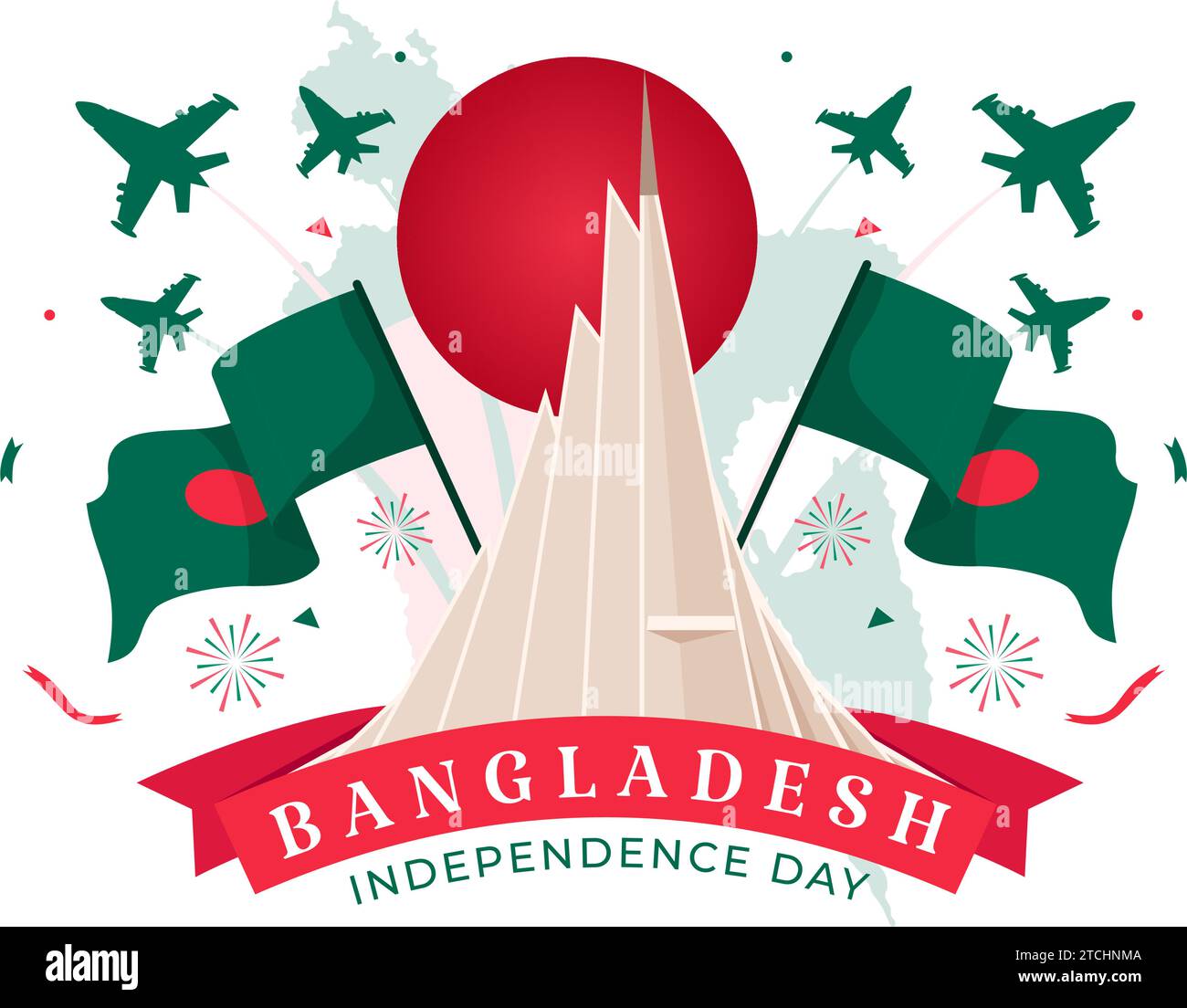 Joyeux jour de l'indépendance du Bangladesh Illustration vectorielle le 26 mars avec drapeau agitant et monument national dans fond de dessin animé plat de vacances Illustration de Vecteur