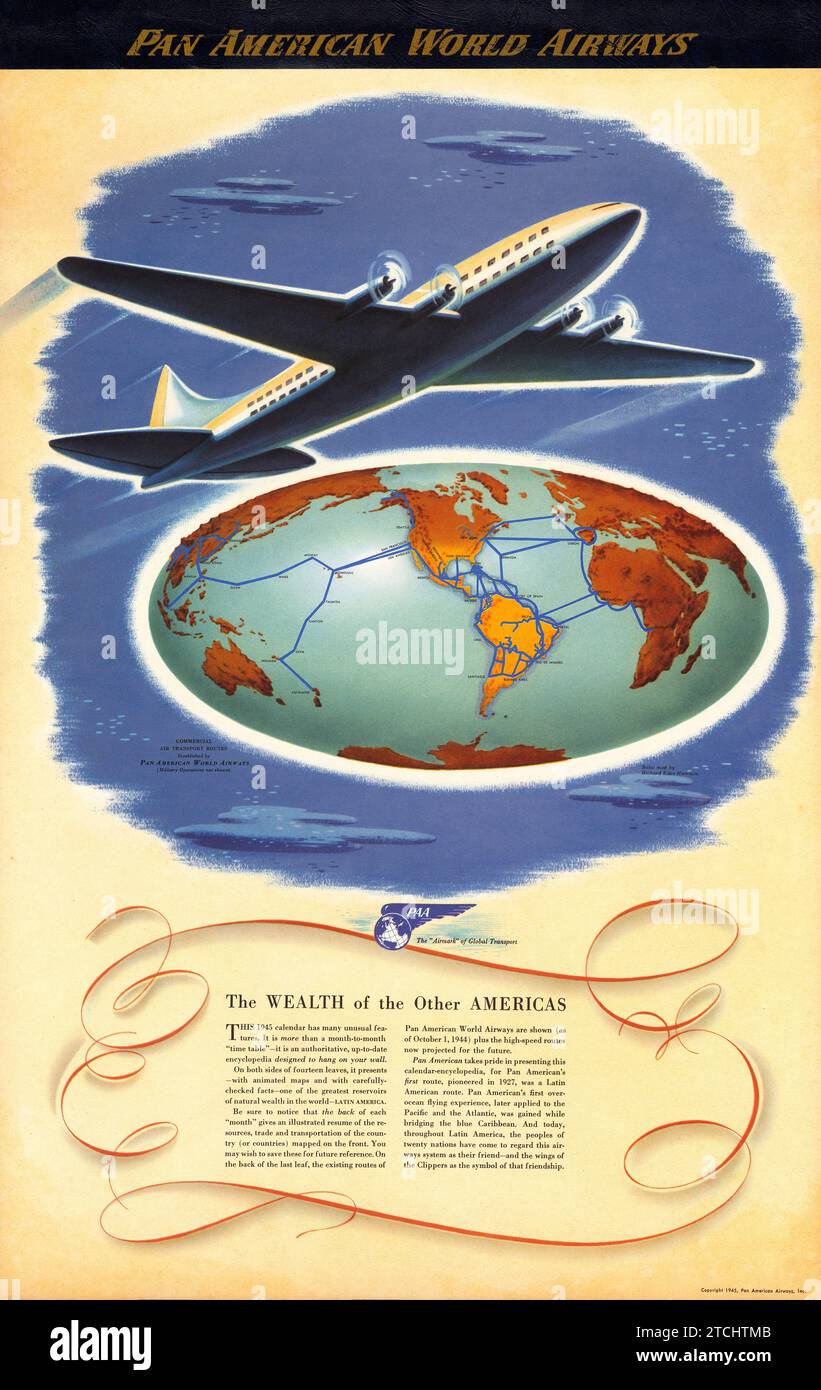 Affiche de voyage de Pan American World Airways - la richesse des autres Amériques - 1945 Banque D'Images