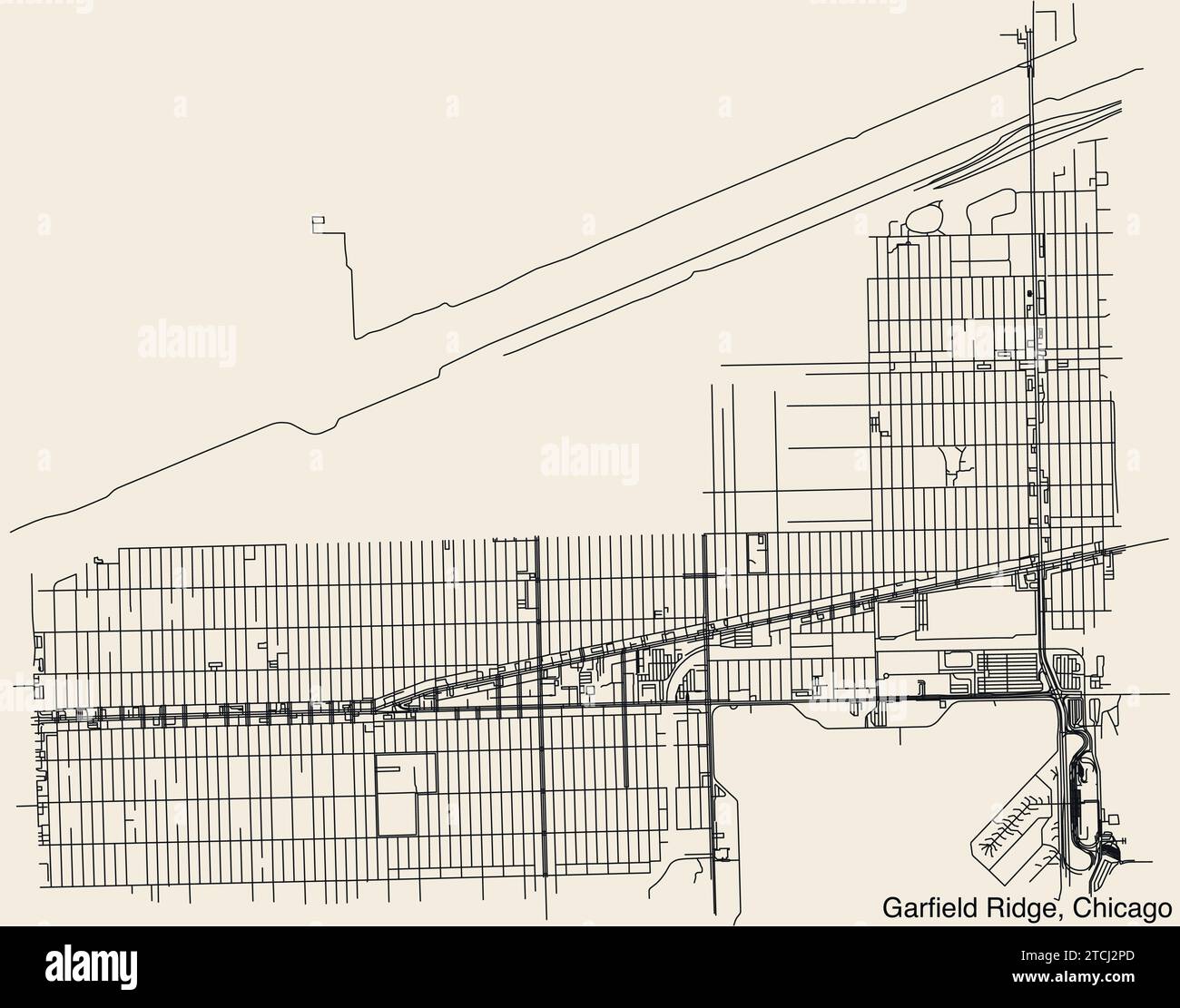 Carte des rues de la ZONE COMMUNAUTAIRE DE GARFIELD RIDGE, CHICAGO Illustration de Vecteur