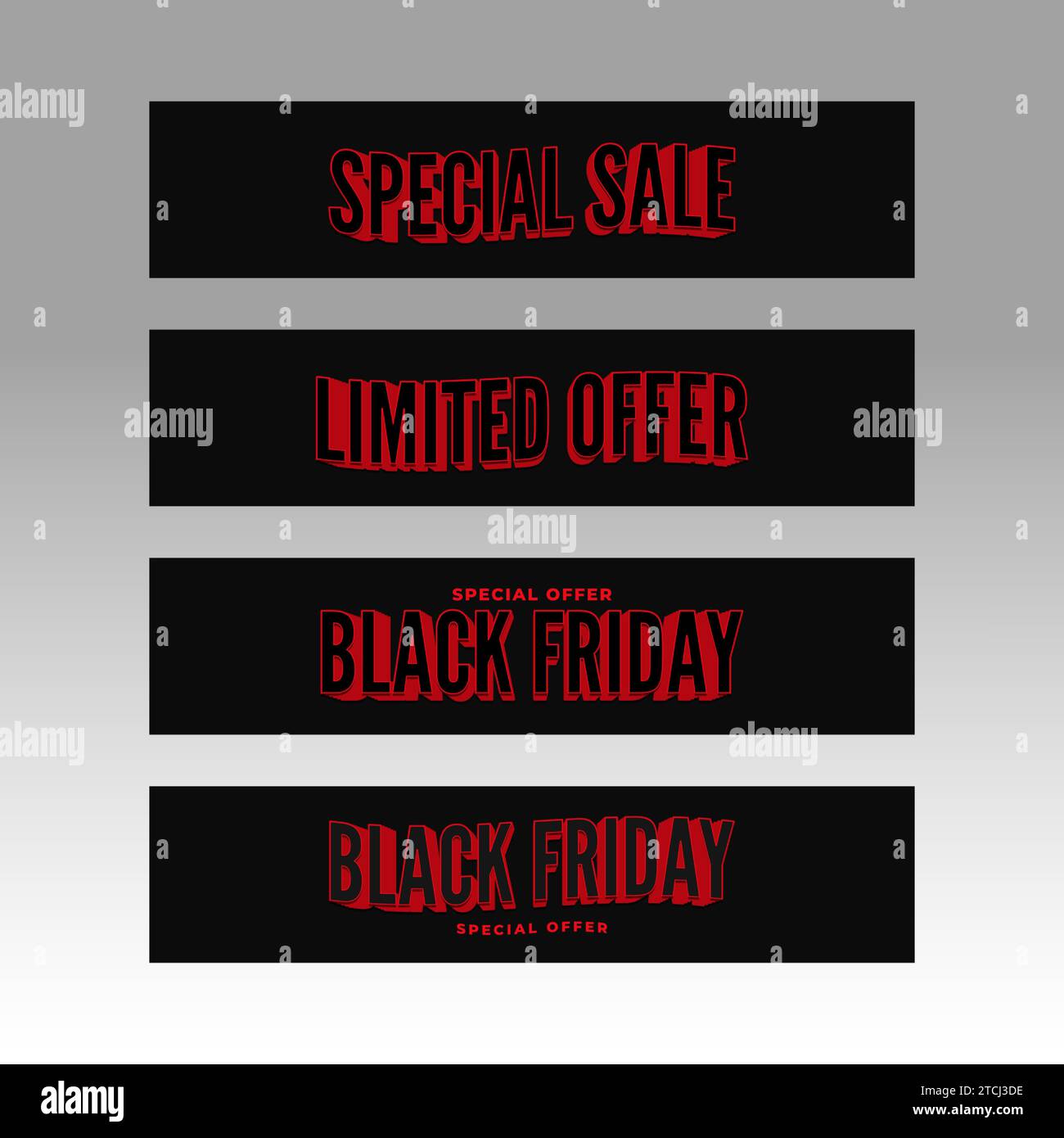 Bannières de vente Black Friday avec texte rouge sur fond noir Illustration de Vecteur