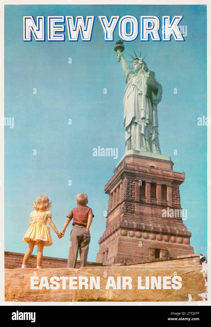 New York- Eastern Airlines Travel Poster (Eastern, 1960s) feat Statue of Liberty, New York Banque D'Images