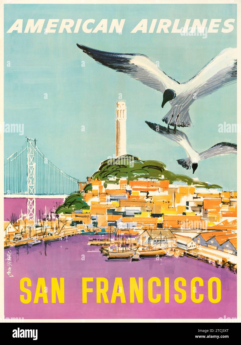 American Airlines San Francisco (années 1950) affiche de voyage américaine vintage - John Fernie Artwork Banque D'Images