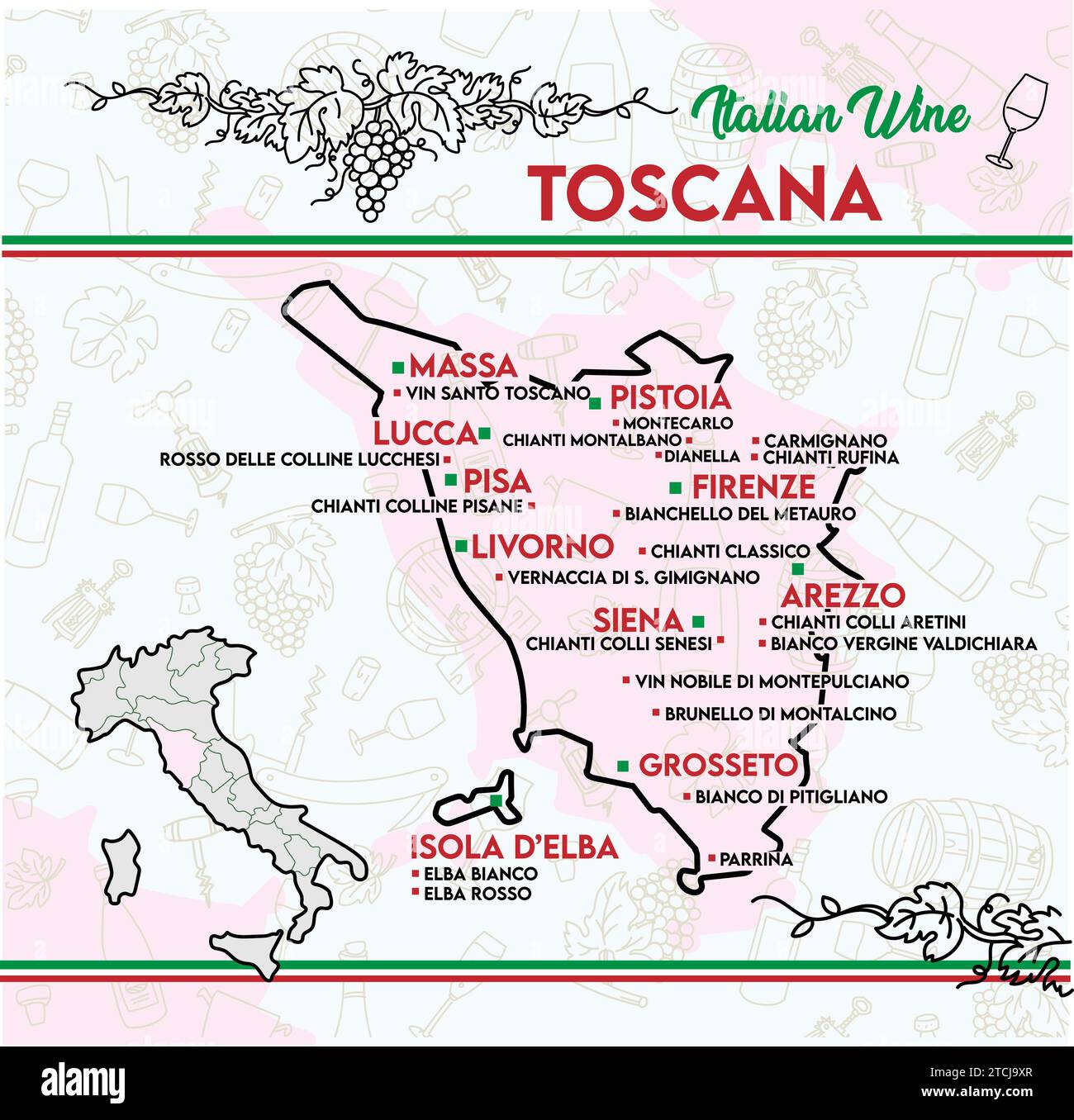 Carte des vins typiques de Toscane, Italie. illustration vectorielle Illustration de Vecteur