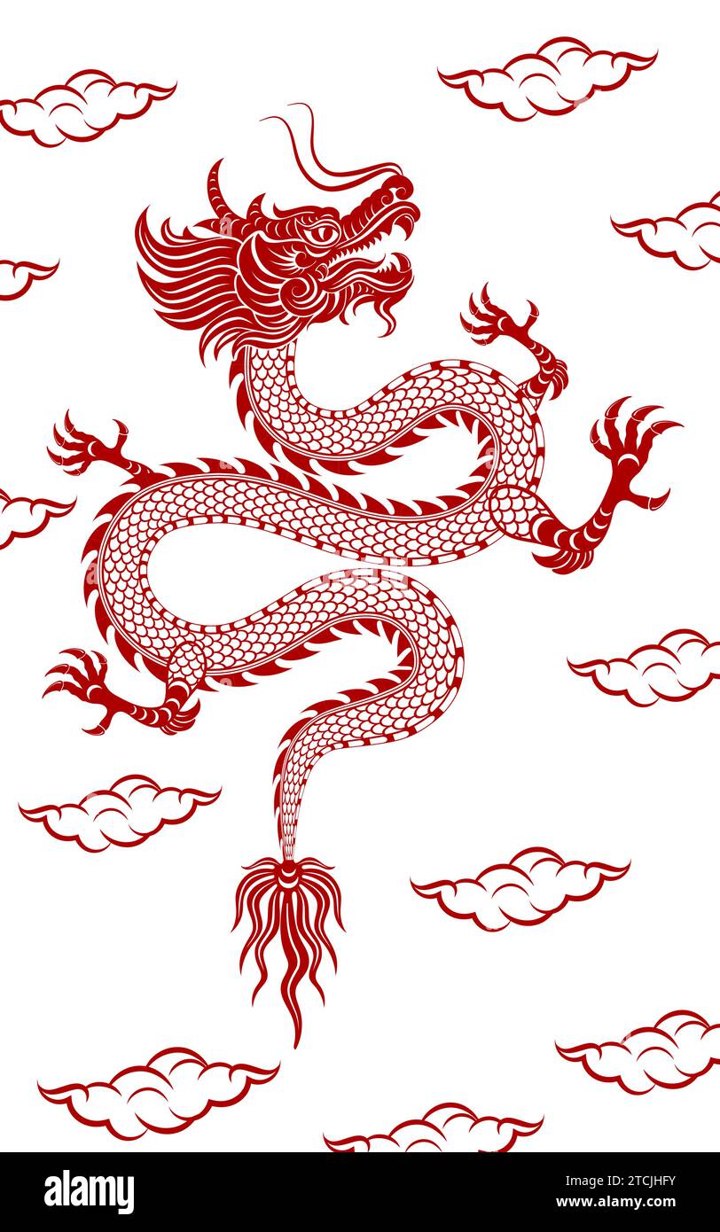 Traditionnel rouge Dragon chinois pour la conception de tatouage, nouvel an chinois et tous les festivals (traduire : Dragon chinois) Illustration de Vecteur