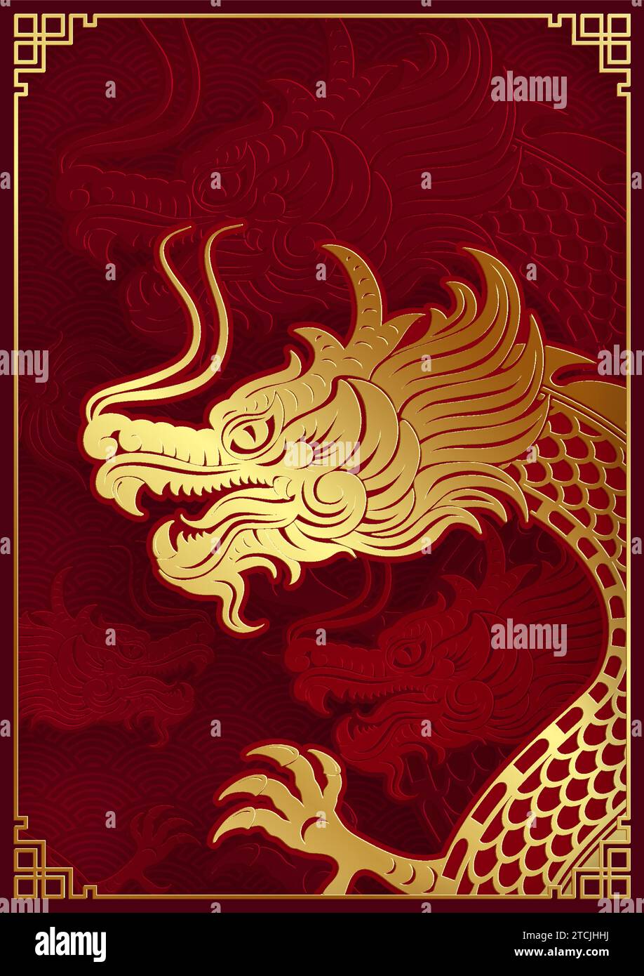 Design traditionnel de dragon chinois en or pour le nouvel an chinois et tous les festivals (traduire : Dragon chinois) Illustration de Vecteur