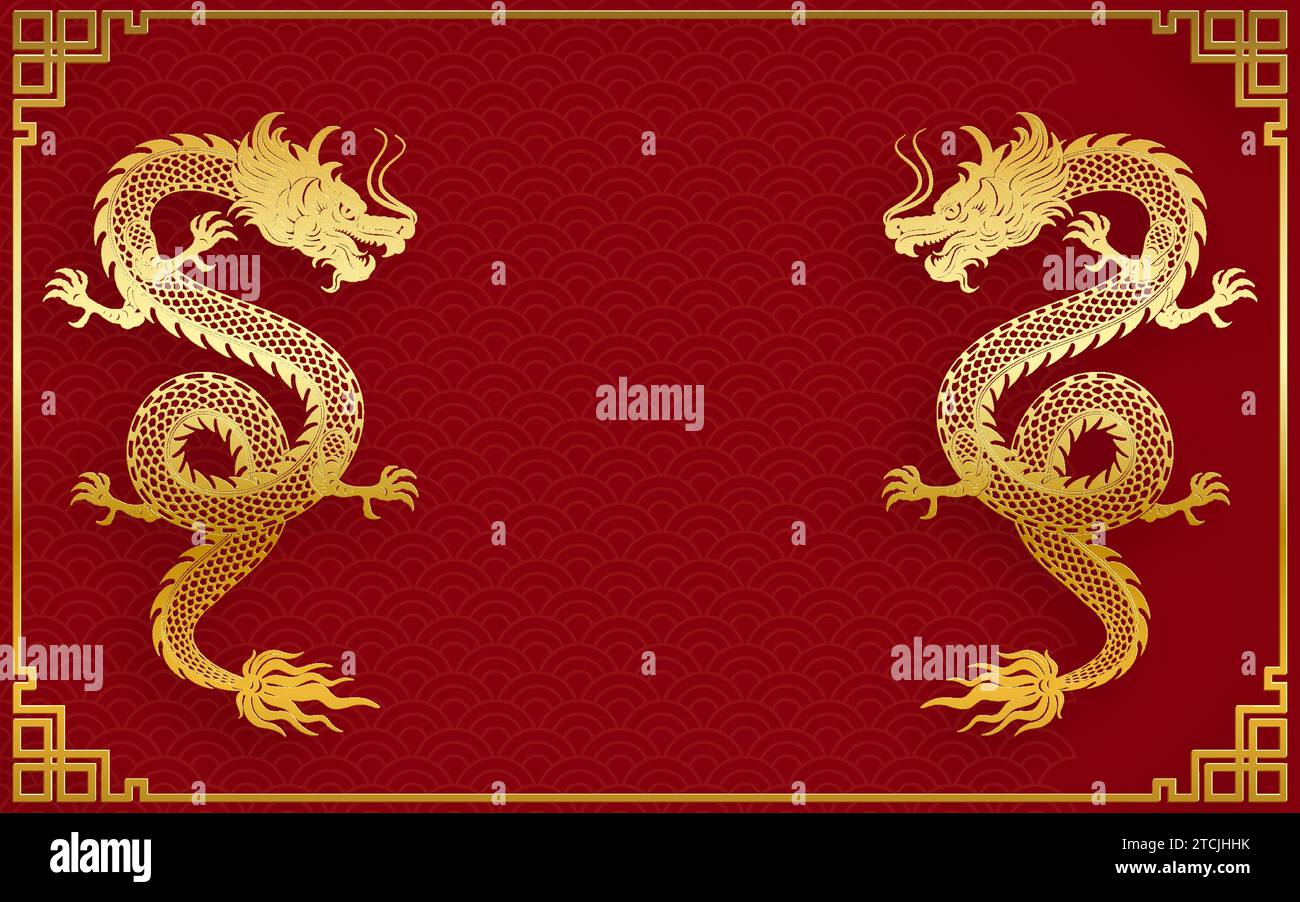 Design traditionnel de dragon chinois en or pour le nouvel an chinois et tous les festivals (traduire : Dragon chinois) Illustration de Vecteur