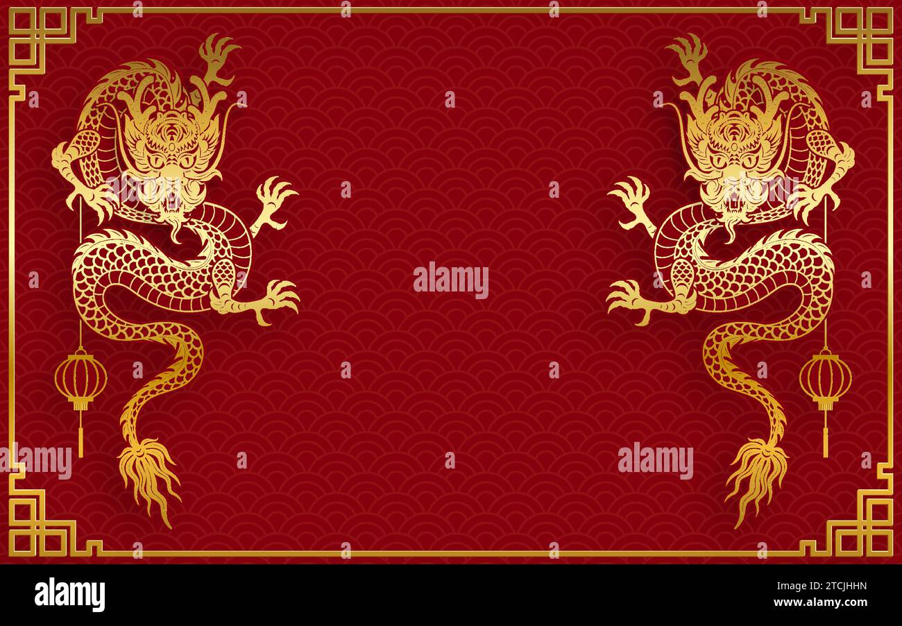 Design traditionnel de dragon chinois en or pour le nouvel an chinois et tous les festivals (traduire : Dragon chinois) Illustration de Vecteur