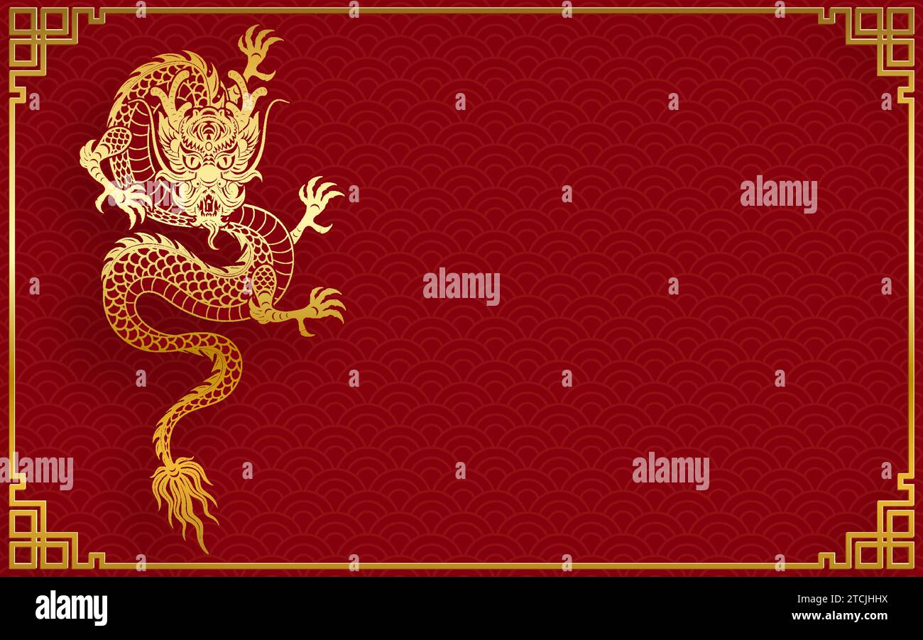 Design traditionnel de dragon chinois en or pour le nouvel an chinois et tous les festivals (traduire : Dragon chinois) Illustration de Vecteur