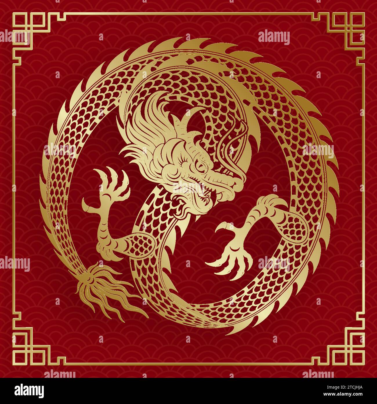 Design traditionnel de dragon chinois en or pour le nouvel an chinois et tous les festivals (traduire : Dragon chinois) Illustration de Vecteur
