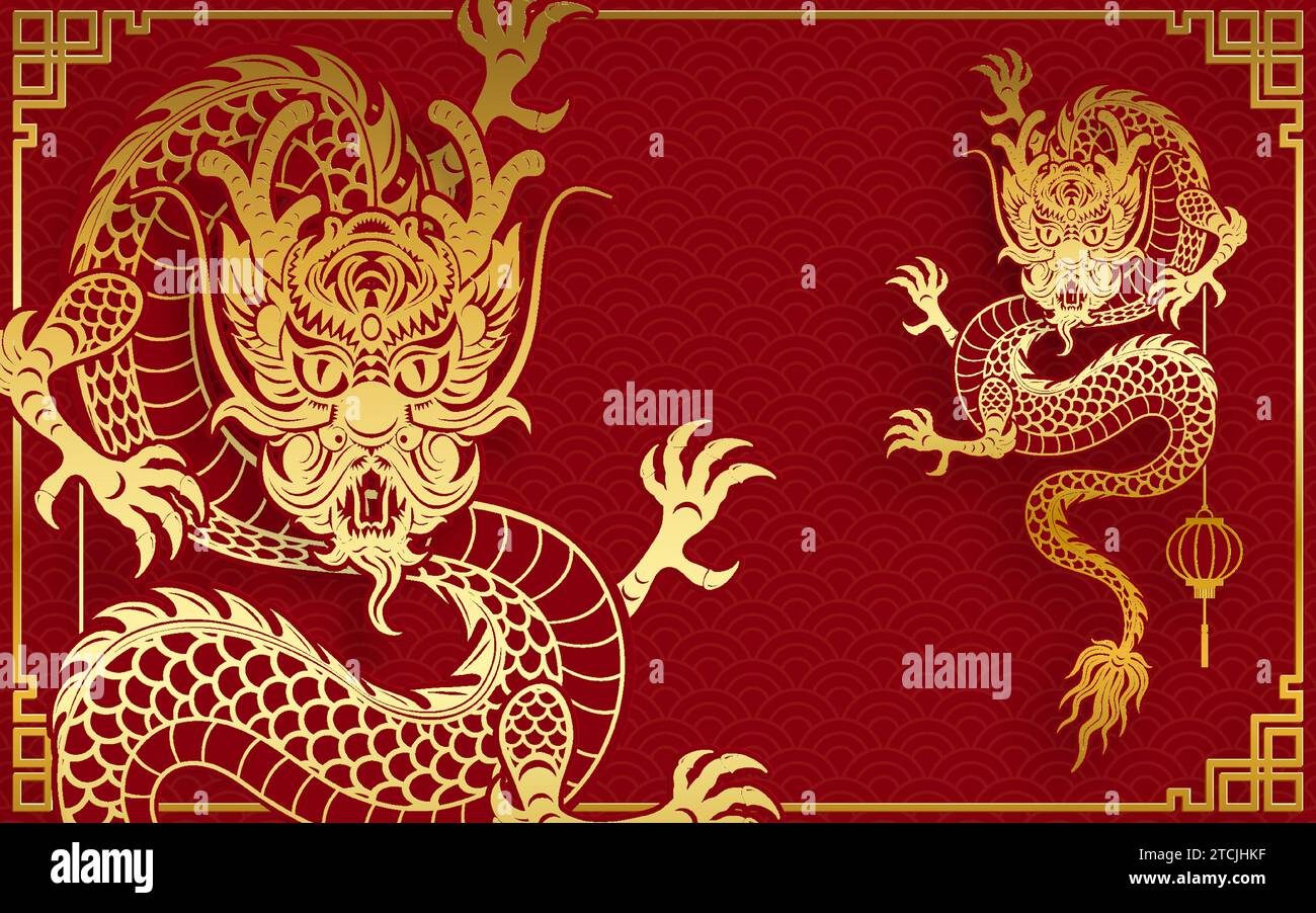 Design traditionnel de dragon chinois en or pour le nouvel an chinois et tous les festivals (traduire : Dragon chinois) Illustration de Vecteur
