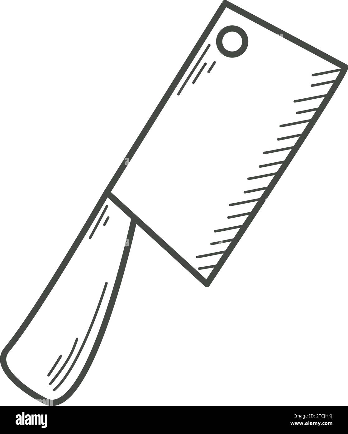 Grand couteau culinaire pour couper le style croquis de doodle de viande. Pince coupante culinaire du chef Couteau de cuisine à croquis à l'encre dessiné à la main, vecteur isolé Illustration de Vecteur