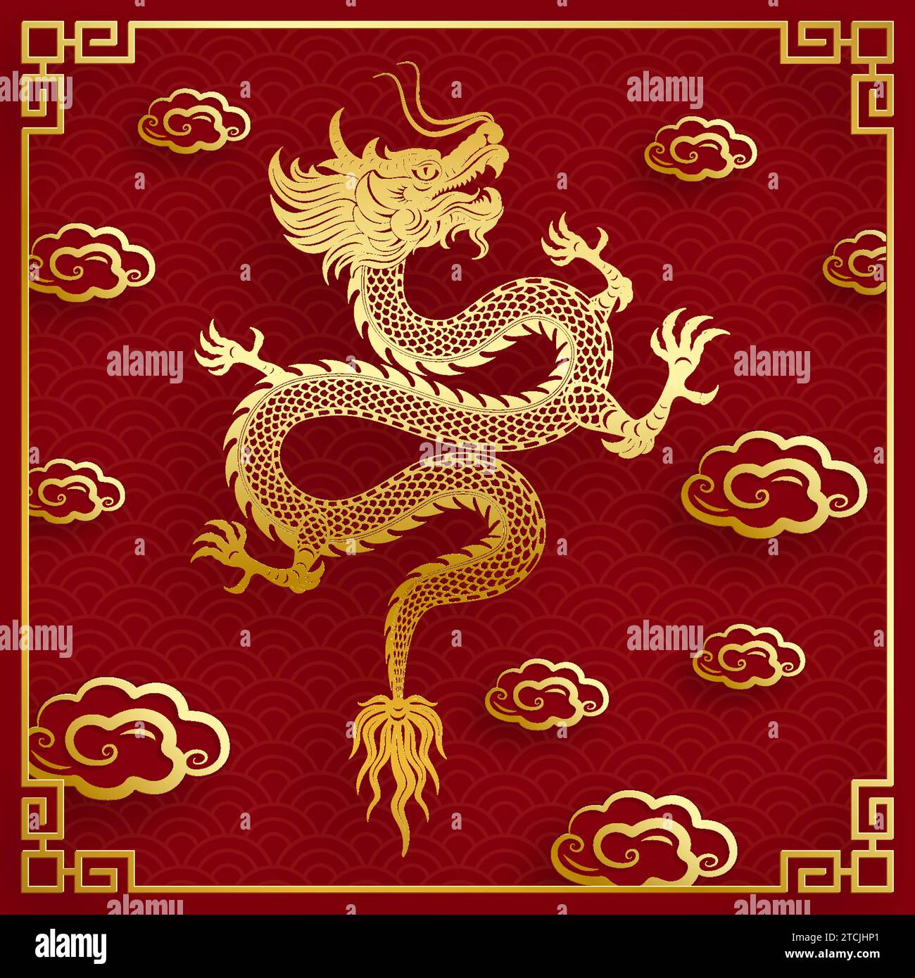 Design traditionnel de dragon chinois en or pour le nouvel an chinois et tous les festivals (traduire : Dragon chinois) Illustration de Vecteur