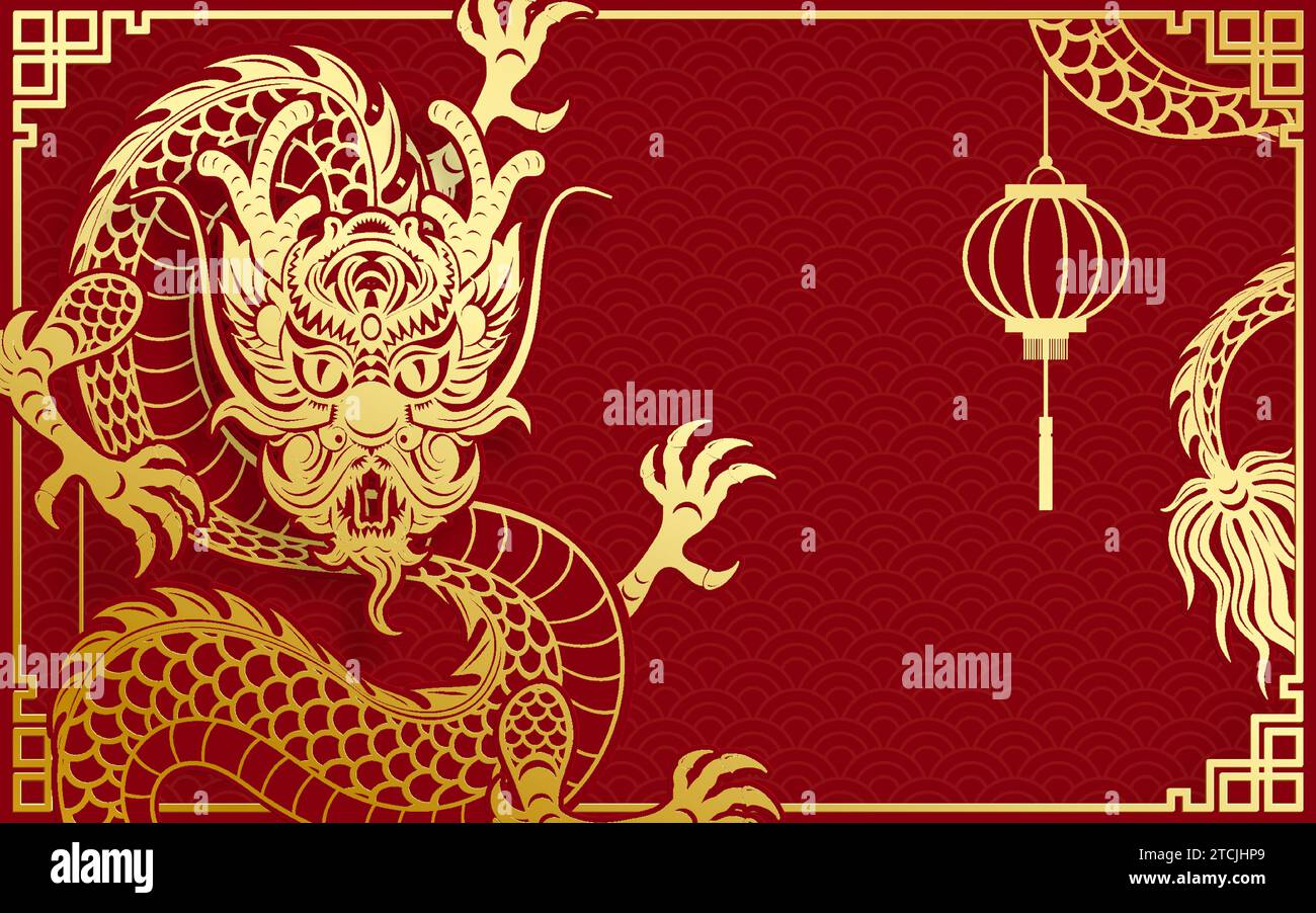 Design traditionnel de dragon chinois en or pour le nouvel an chinois et tous les festivals (traduire : Dragon chinois) Illustration de Vecteur
