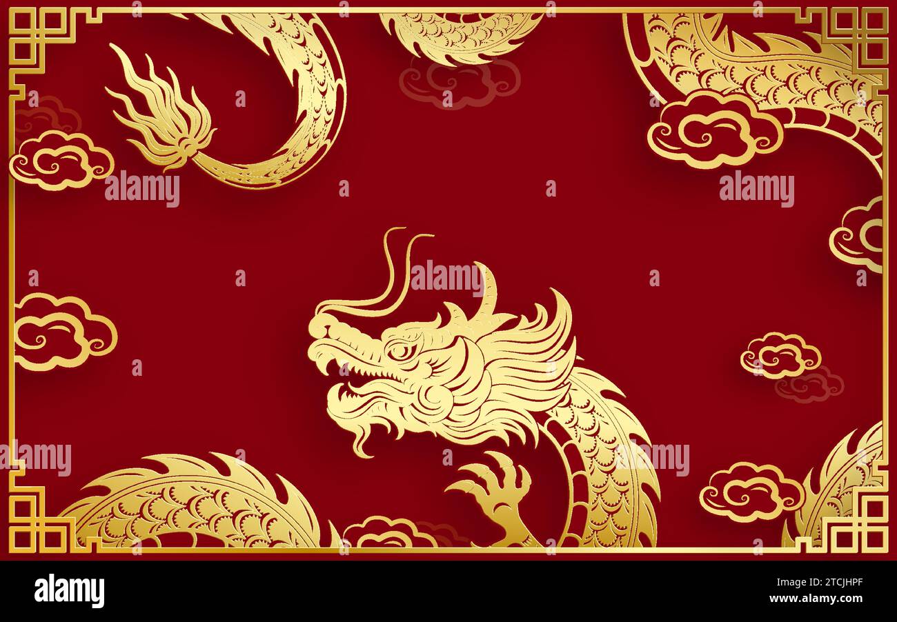 Design traditionnel de dragon chinois en or pour le nouvel an chinois et tous les festivals (traduire : Dragon chinois) Illustration de Vecteur