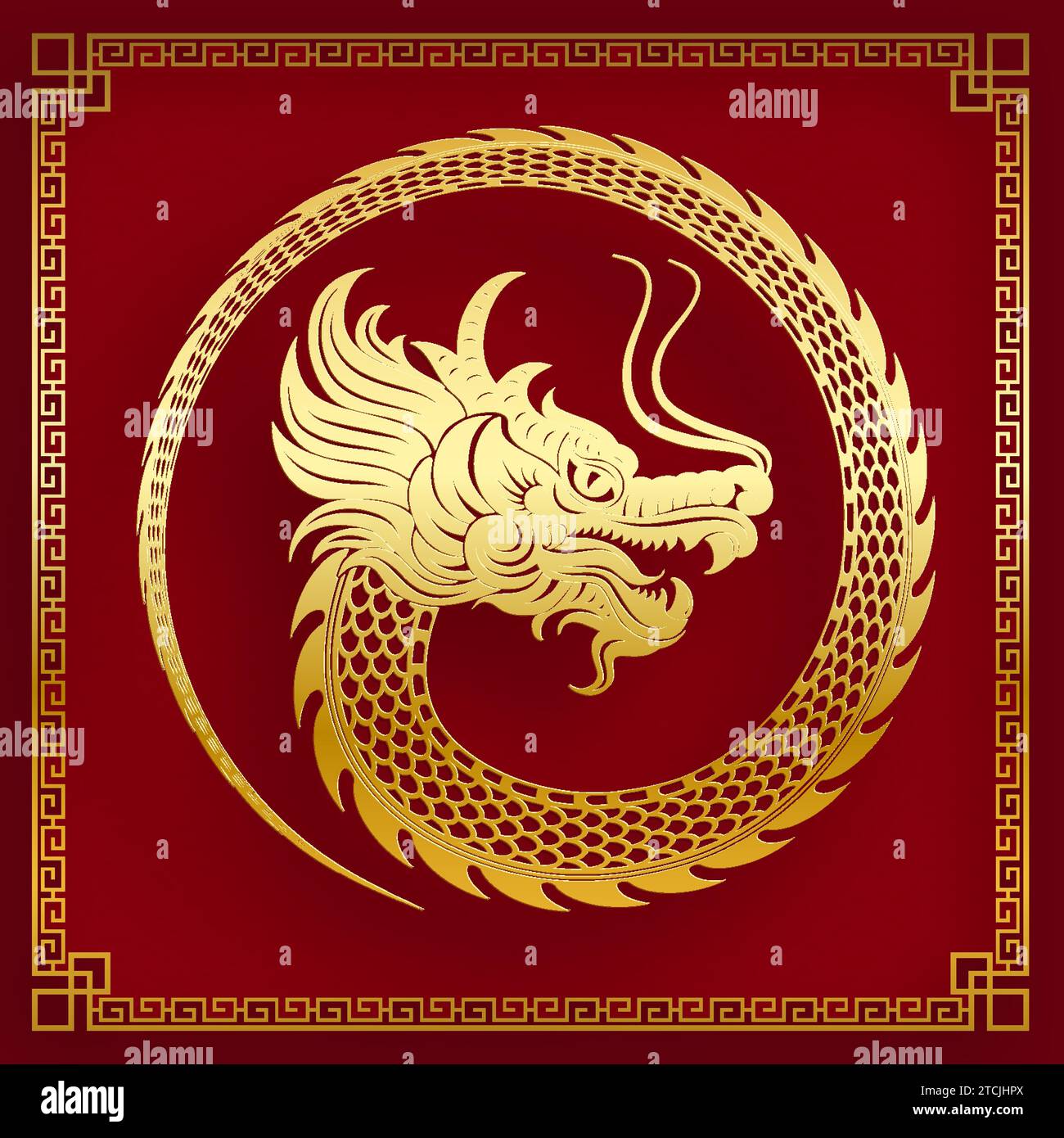 Design traditionnel de dragon chinois en or pour le nouvel an chinois et tous les festivals (traduire : Dragon chinois) Illustration de Vecteur