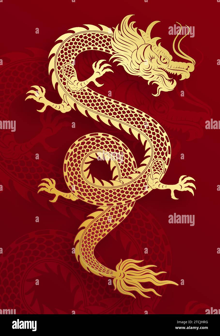 Design traditionnel de dragon chinois en or pour le nouvel an chinois et tous les festivals (traduire : Dragon chinois) Illustration de Vecteur