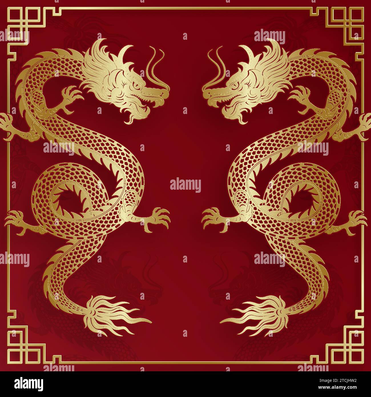 Design traditionnel de dragon chinois en or pour le nouvel an chinois et tous les festivals (traduire : Dragon chinois) Illustration de Vecteur