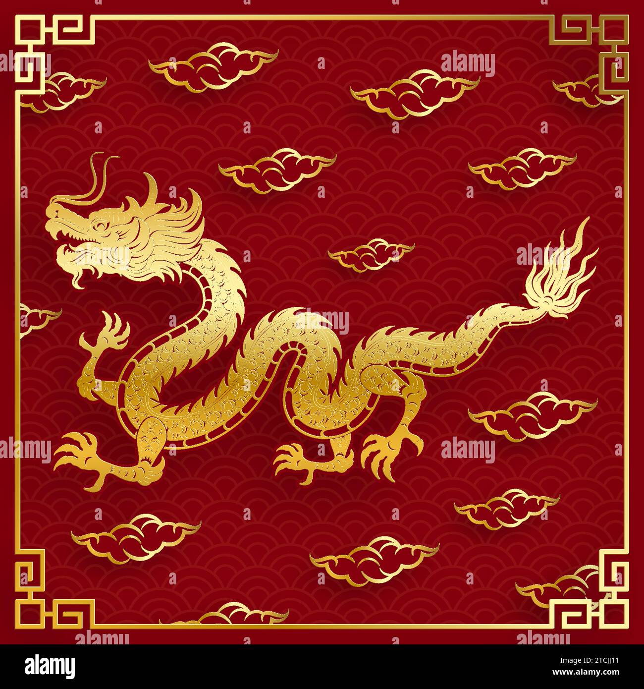 Design traditionnel de dragon chinois en or pour le nouvel an chinois et tous les festivals (traduire : Dragon chinois) Illustration de Vecteur