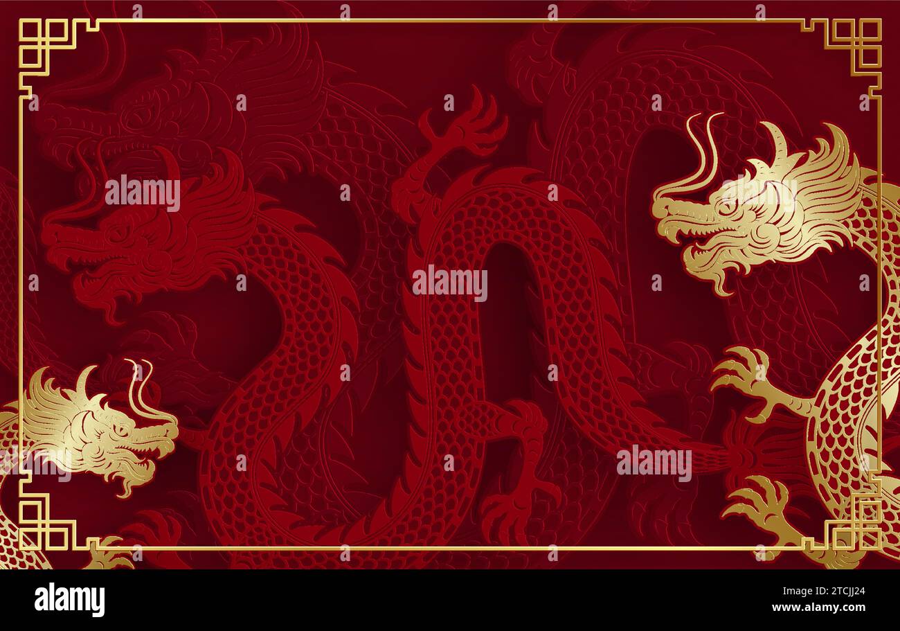Design traditionnel de dragon chinois en or pour le nouvel an chinois et tous les festivals (traduire : Dragon chinois) Illustration de Vecteur