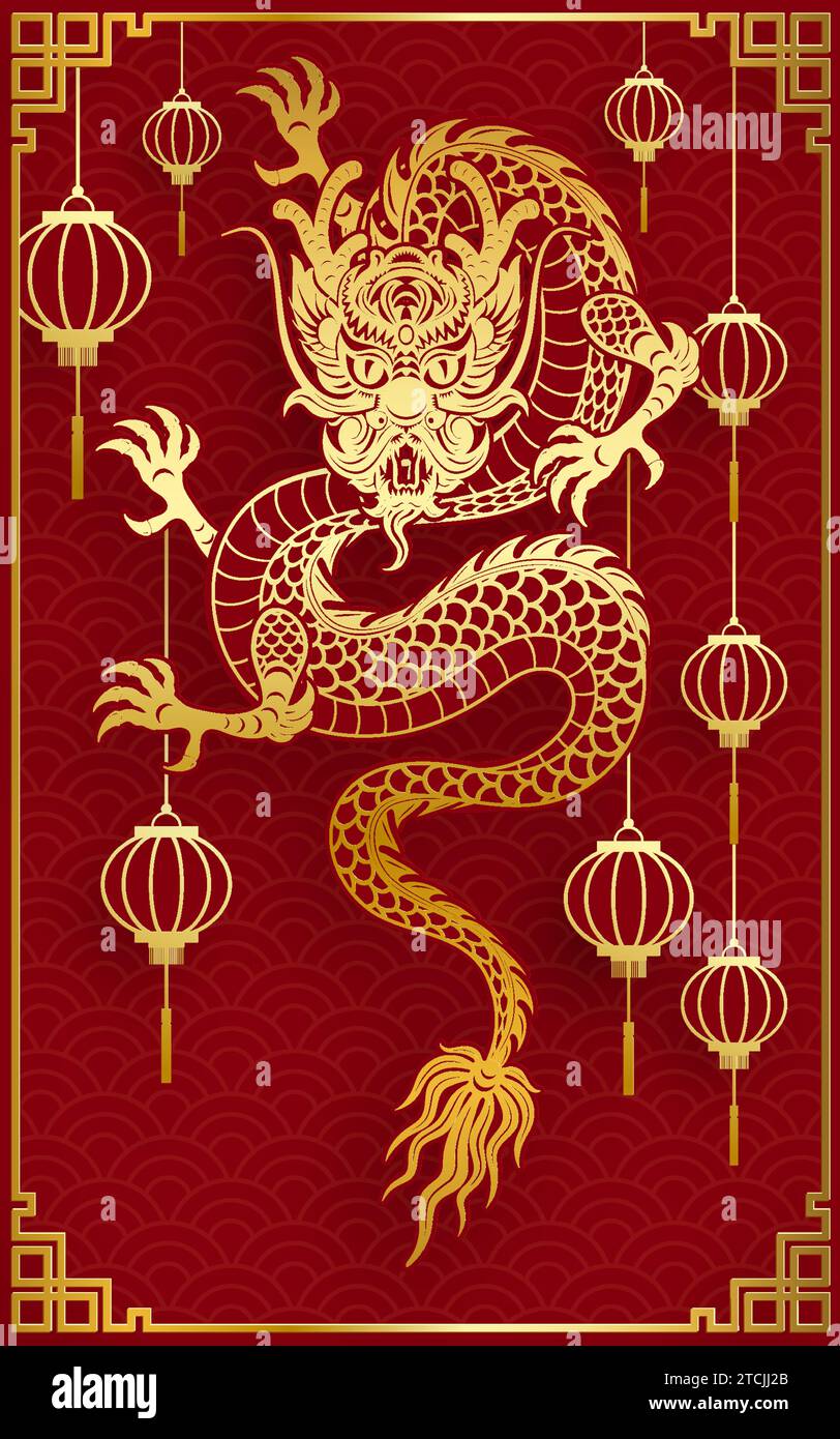 Design traditionnel de dragon chinois en or pour le nouvel an chinois et tous les festivals (traduire : Dragon chinois) Illustration de Vecteur