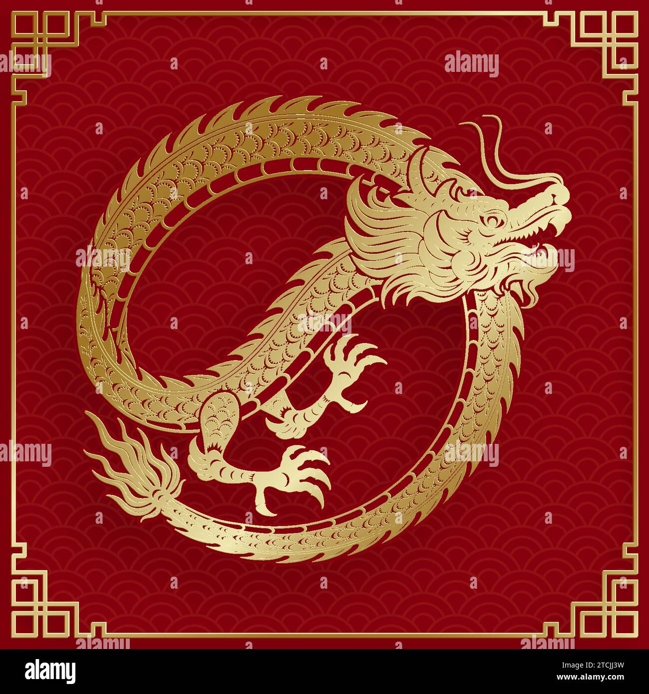 Design traditionnel de dragon chinois en or pour le nouvel an chinois et tous les festivals (traduire : Dragon chinois) Illustration de Vecteur
