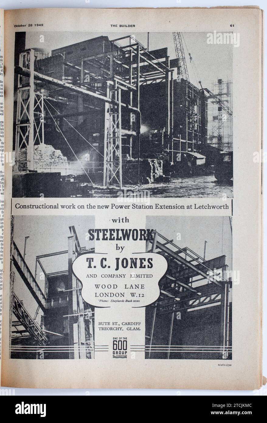 Publicité tirée d'une copie des années 1940 The Builder Magazine ; TC Jones Steelwork Banque D'Images
