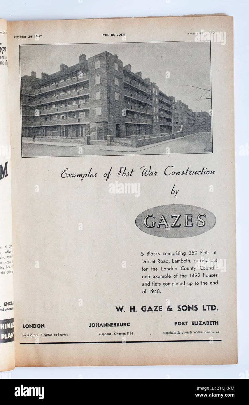 Publicité tirée d'une copie des années 1940 The Builder Magazine ; gazes Ltd Banque D'Images