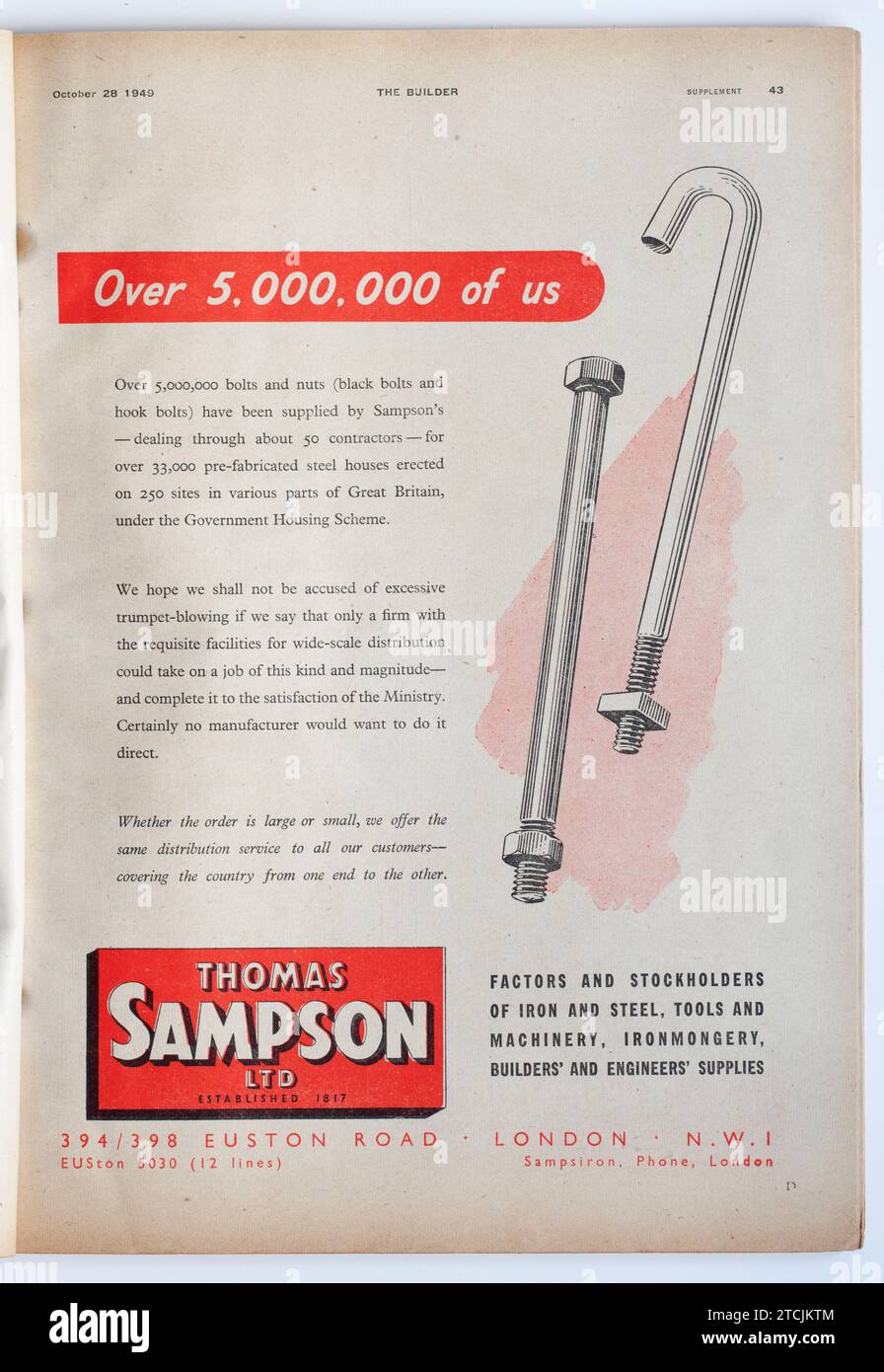 Publicité tirée d'une copie des années 1940 The Builder Magazine ; Thomas Sampson Ltd Banque D'Images